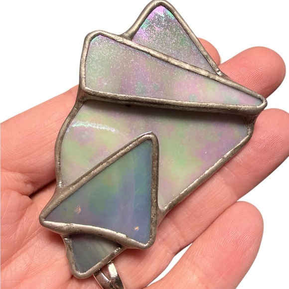 Vintage Jewelry - Vintage Iridescent stone statement abstract stained glass‎ stone brooch art deco